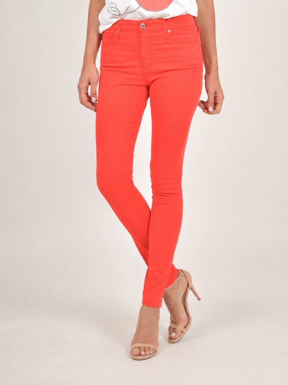 NWT AG Prima Bright Coral Skinny Mid-Rise Ankle Jeans Stretch Denim Size 24